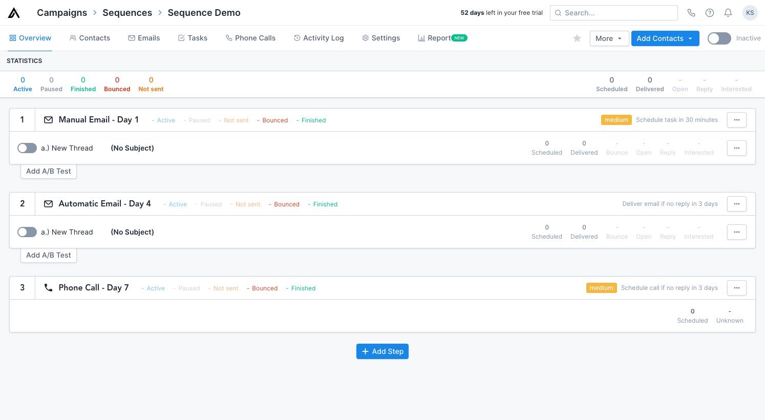 Apollo.io sequence dashboard